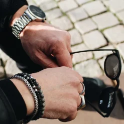 By Billgren Armband, kokosnöt, svart/brun/stål – 8191