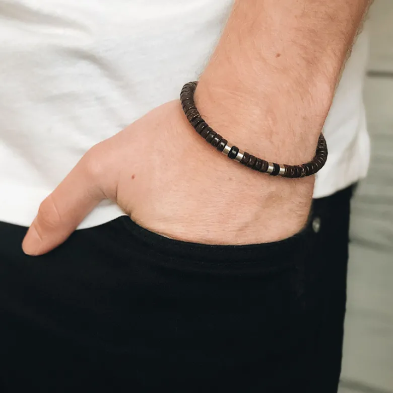 By Billgren Armband, kokosnöt, brun/svart/stål – 8192