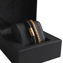 By Billgren Armbandsset, läder/stål Brun/guld – 8133-8156