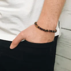 By Billgren Beadsarmband, Tigeröga + Onyx, brun/svart/guld – 8162
