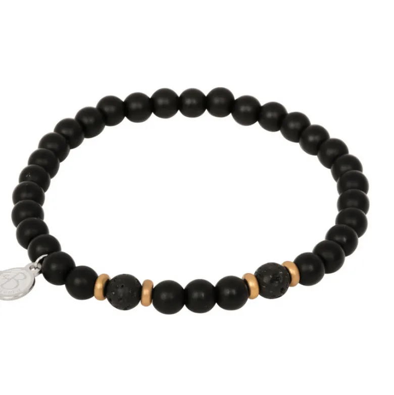 By Billgren Beadsarmband, Onyx + lavasten, svart/guld – 8161