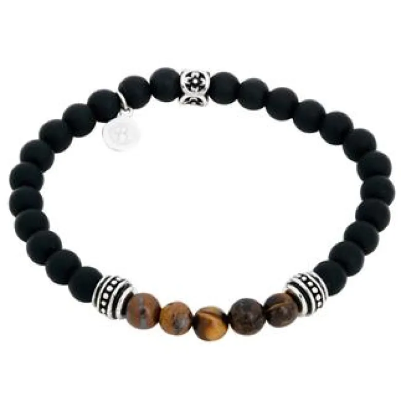 By Billgren Beadsarmband, svart/brunt, Tigeröga, Onyx – 8954