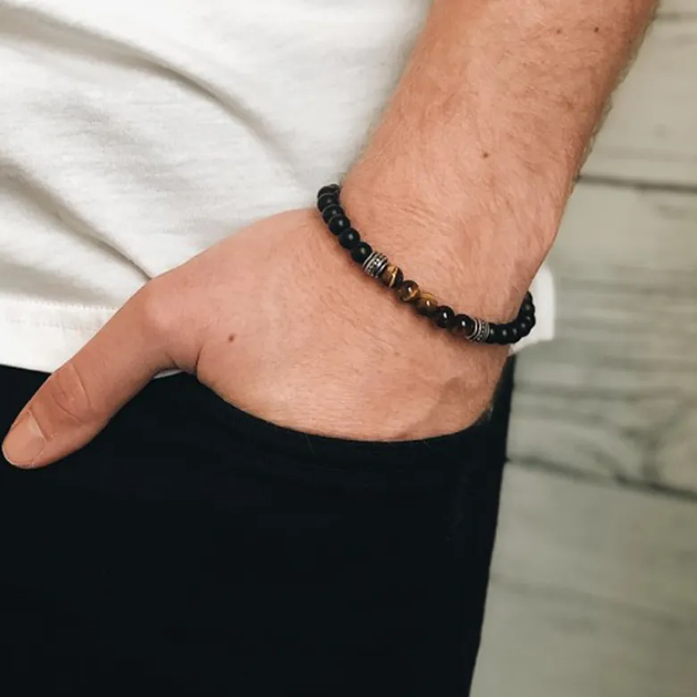 By Billgren Beadsarmband, svart/brunt, Tigeröga, Onyx – 8954