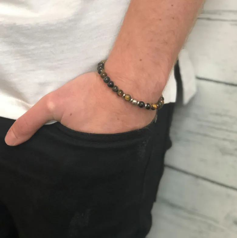 By Billgren Beadsarmband, tigeröga + stål, svart – 8214