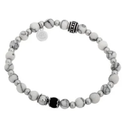 By Billgren Beadsarmband, Howlite, vit/svart – 8948
