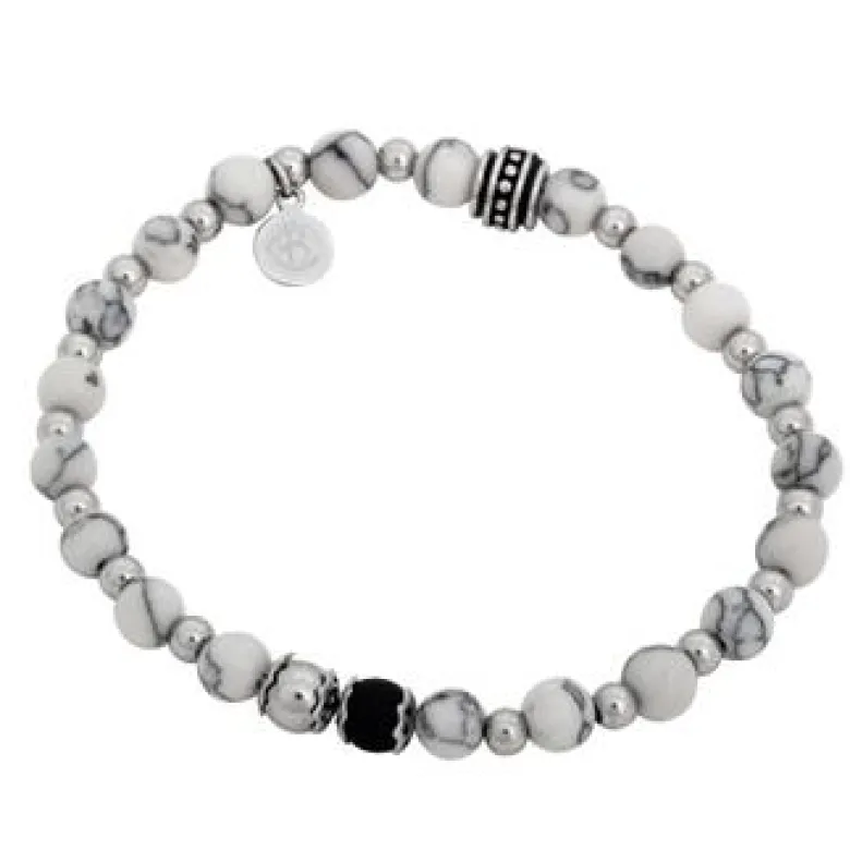 By Billgren Beadsarmband, Howlite, vit/svart – 8948