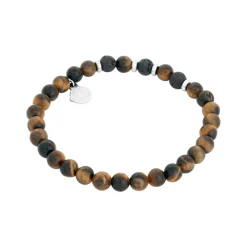 By Billgren Beadsarmband, tigeröga, lavasten, stål – 8227