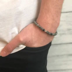 By Billgren Beadsarmband, Jaspis grå/silver – 8115