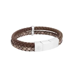 By Billgren Läderarmband, dubbel, brun/grå – 8216