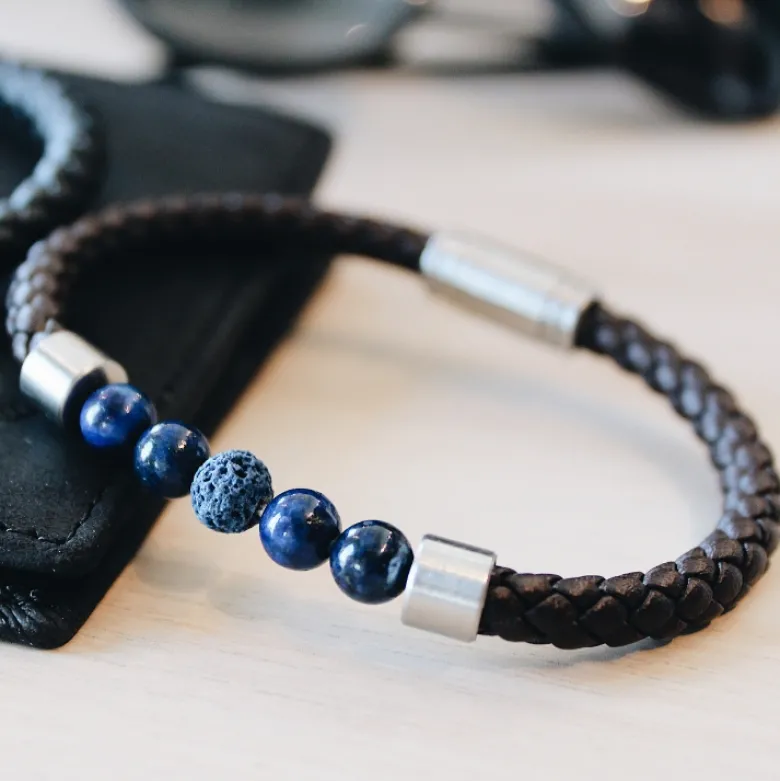 By Billgren Läderarmband, dubbel, brun/grå – 8216