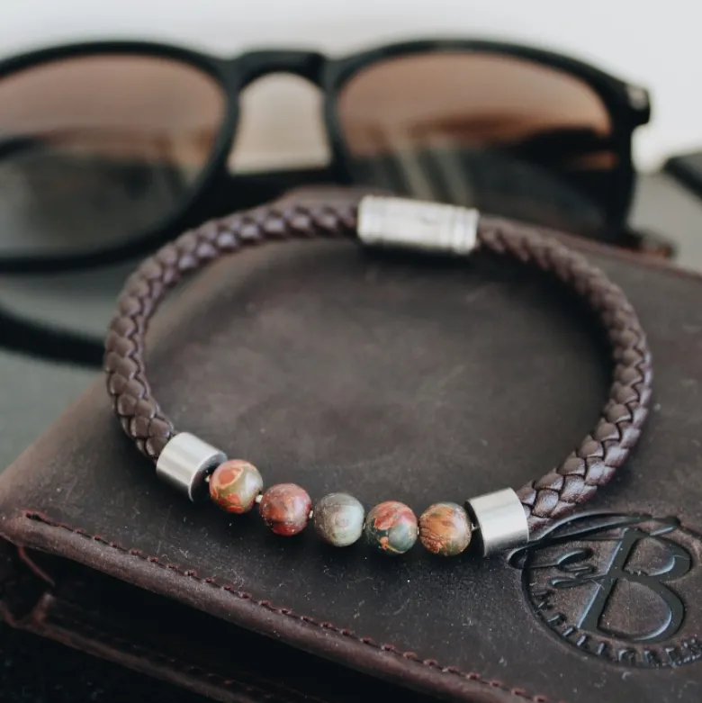 By Billgren Läderarmband, dubbel, brun/grå – 8216