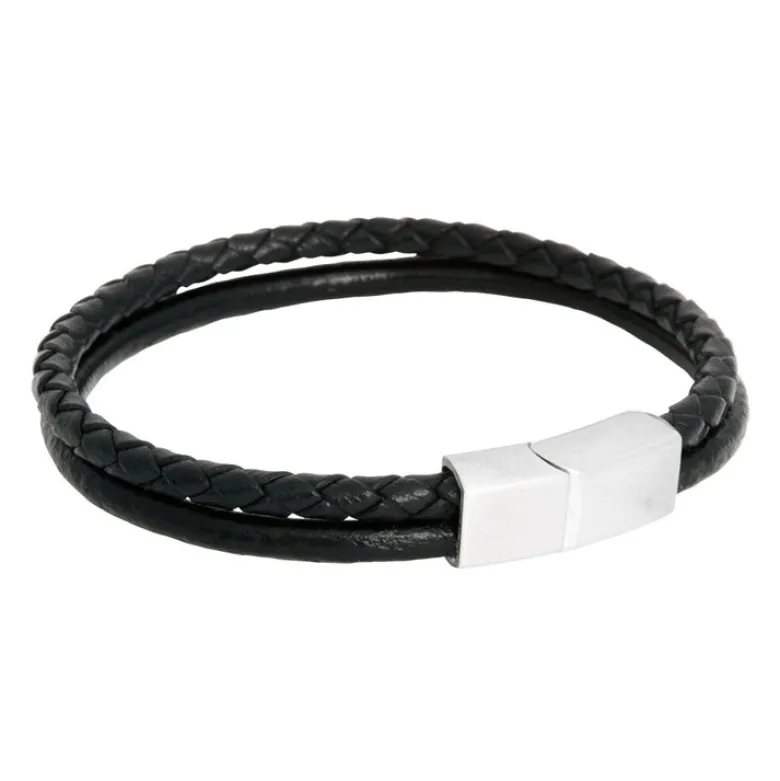 By Billgren Läderarmband, dubbel, brun/grå – 8216