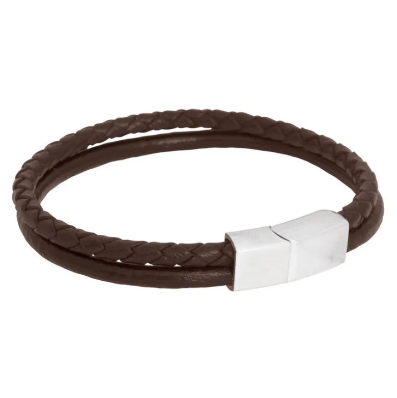 By Billgren Läderarmband, dubbel, brun/grå – 8216