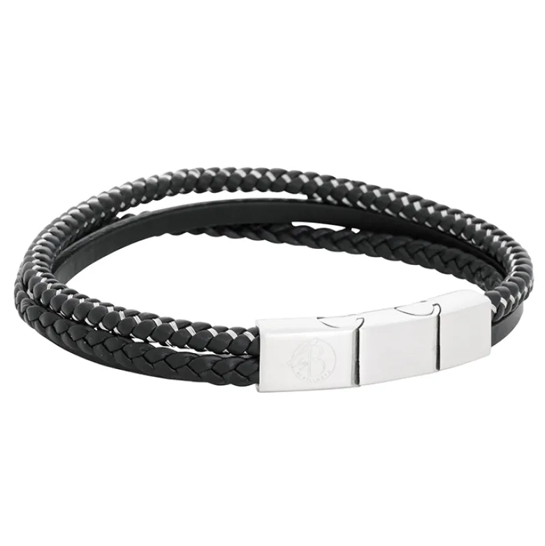 By Billgren Läderarmband, dubbel, stål/svart – 8219