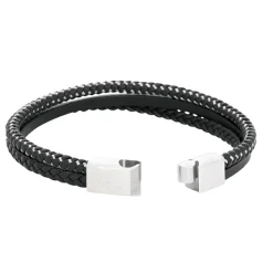 By Billgren Läderarmband, dubbel, stål/svart – 8219