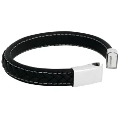 By Billgren Läderarmband, Flätat med lås i stål, svart – 8931