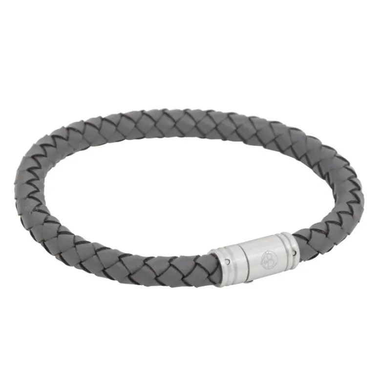 By Billgren Läderarmband, Flätat med lås i stål, grått – 8129
