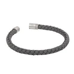 By Billgren Läderarmband, Flätat med lås i stål, grått – 8129