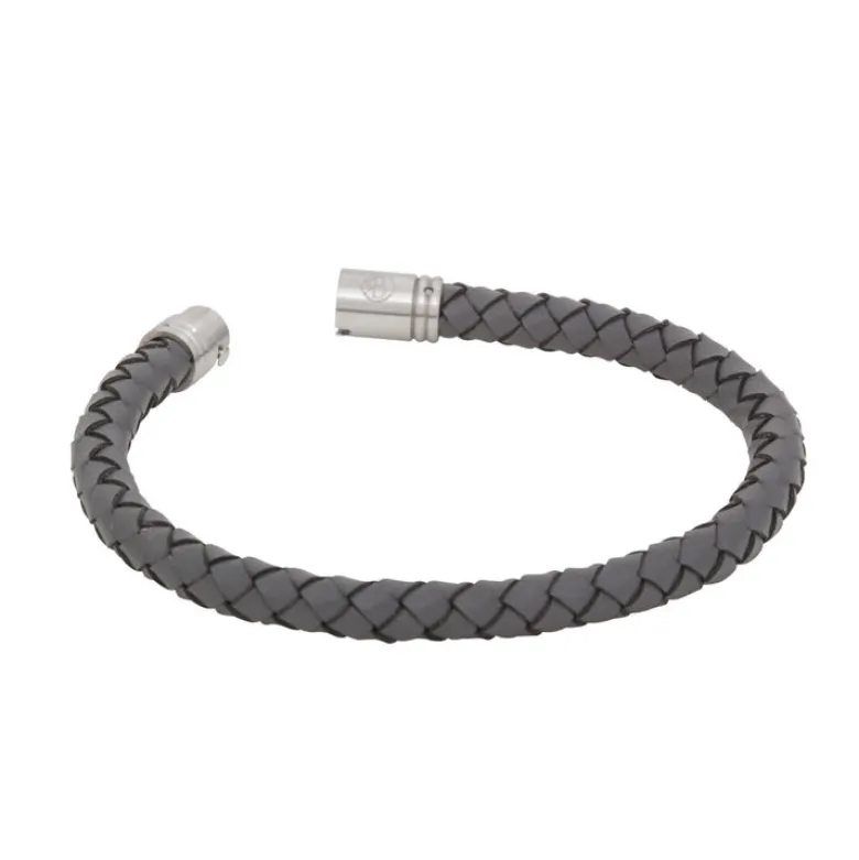 By Billgren Läderarmband, Flätat med lås i stål, grått – 8129