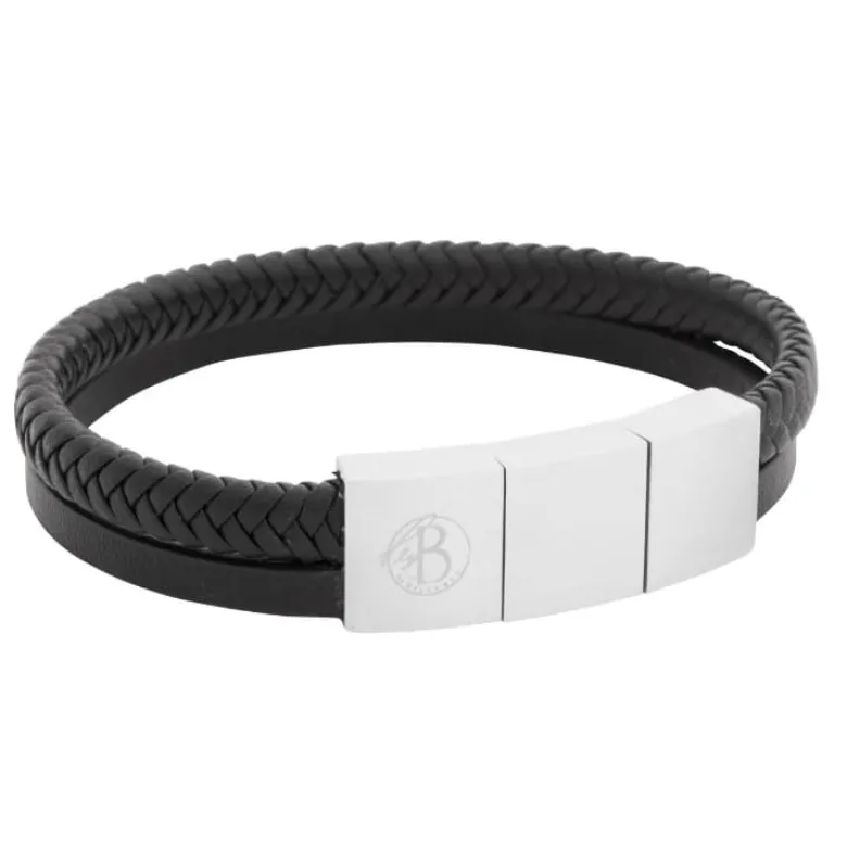 By Billgren Läderarmband, flätat/plain, svart – 8185