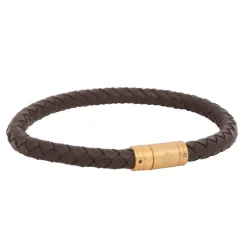 By Billgren Läderarmband Flätat med lås i stål Brun/Guld – 8133