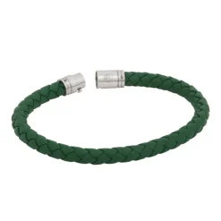 By Billgren Läderarmband, Flätat med lås i stål, grönt – 8128