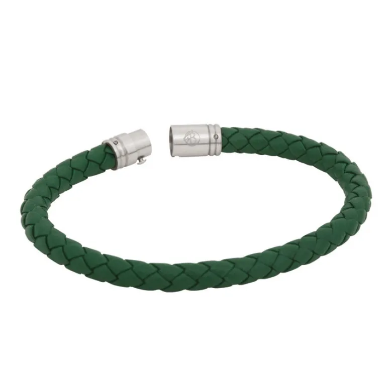 By Billgren Läderarmband, Flätat med lås i stål, grönt – 8128