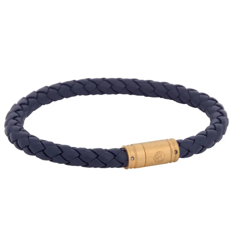 By Billgren Läderarmband, Flätat med lås i stål, blå/guld – 8134