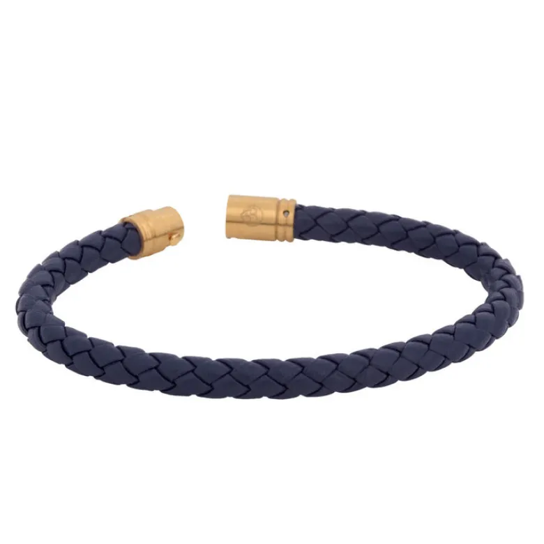 By Billgren Läderarmband, Flätat med lås i stål, blå/guld – 8134