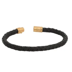 By Billgren Läderarmband Flätat med lås i stål Svart/Guld – 8132