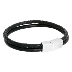 By Billgren Läderarmband, Flätat dubbel/stål, Svart/Silver – 8109