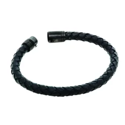 By Billgren Läderarmband Flätat med svart lås i stål – 8125