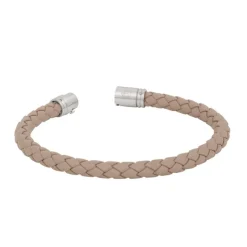 By Billgren Läderarmband, Flätat med lås i stål, natur – 8130