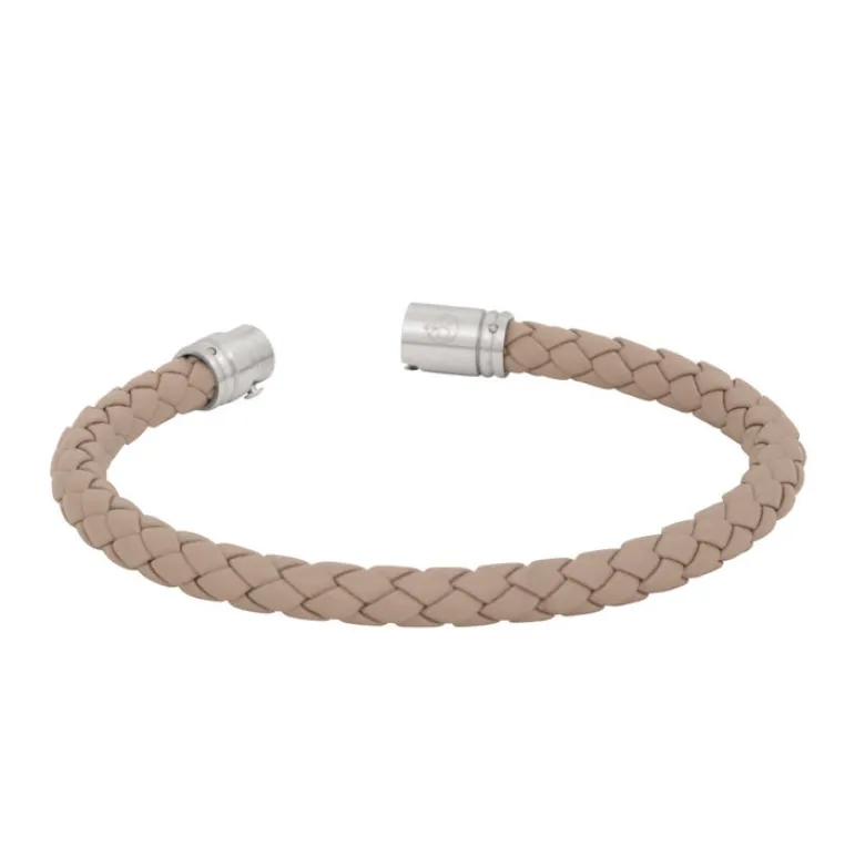 By Billgren Läderarmband, Flätat med lås i stål, natur – 8130