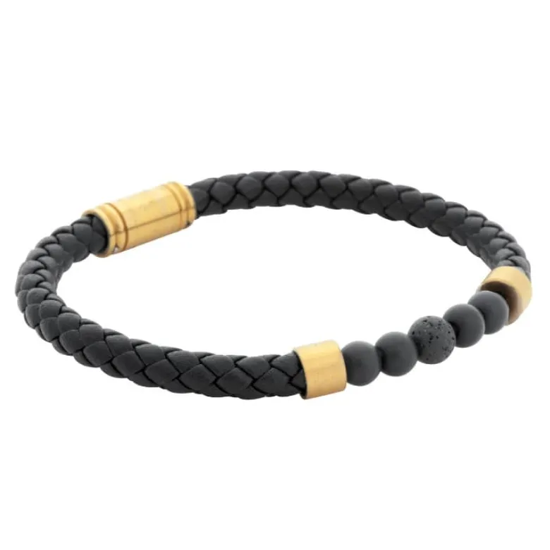 By Billgren Läderarmband/beads, Svart/Guld – 8186