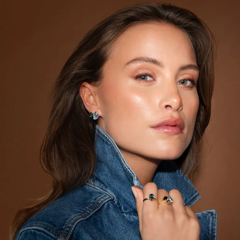 Caroline Svedbom Ana Ring, Denimblue Combo – Rhodium