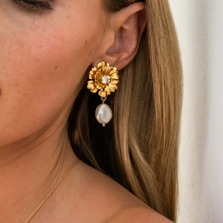 Caroline Svedbom Blossom Örhängen / Crystal (Guld)