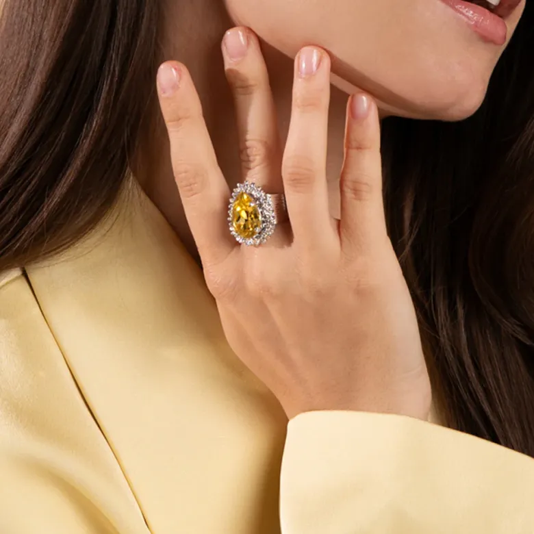 Caroline Svedbom Classic Gemma Ring, ReCreated™ Dark Jonquil – Rhodium