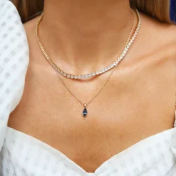 Caroline Svedbom Petite Navette Halsband/ Denim Blue (Rhodium)