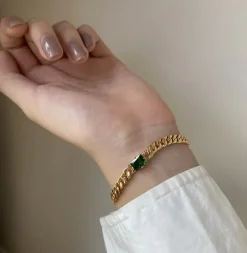 Celine Estelle Guldarmband 18K förgyllning med grön CZ