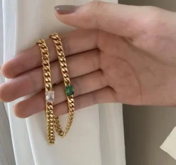 Celine Estelle Guldarmband 18K förgyllning med grön CZ