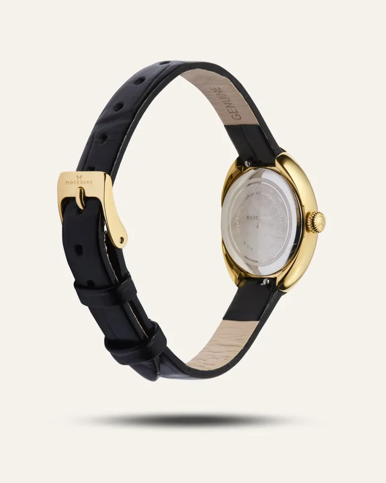 Mockberg Belle Oval Läder Klocka Guld MB1414