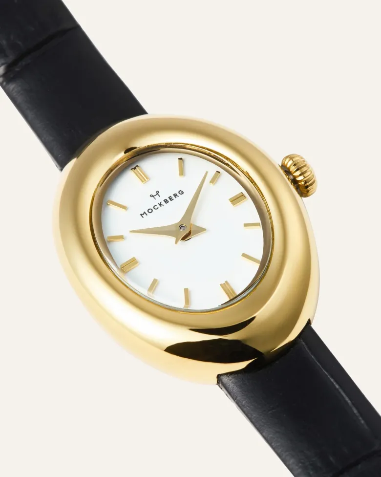 Mockberg Belle Oval Läder Klocka Guld MB1414