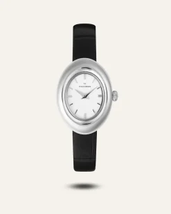 Mockberg Belle Oval Läder Klocka Silver MB1415
