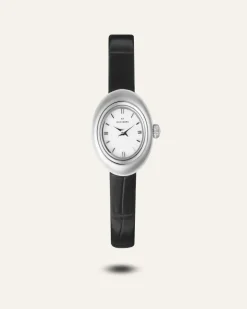 Mockberg Belle Oval Petite Läder Klocka Silver MB1413