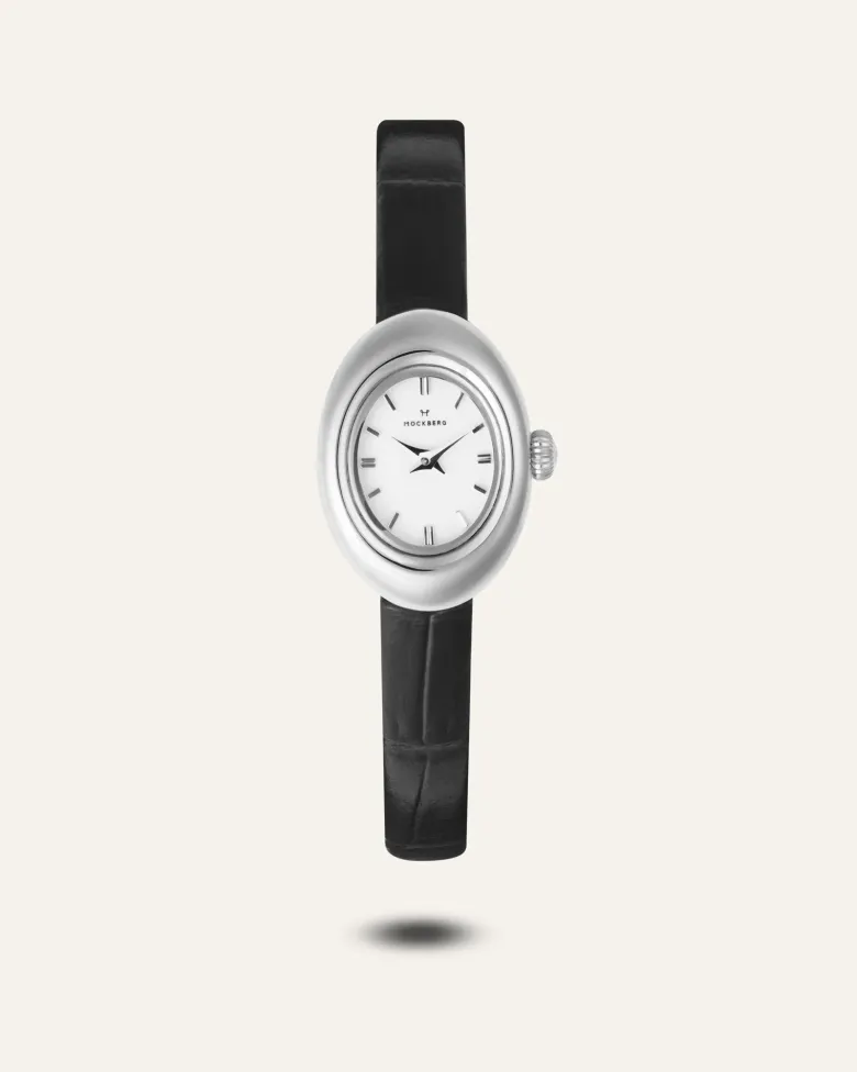 Mockberg Belle Oval Petite Läder Klocka Silver MB1413