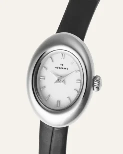 Mockberg Belle Oval Petite Läder Klocka Silver MB1413