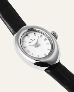 Mockberg Belle Oval Petite Läder Klocka Silver MB1413