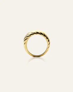 Mockberg Curved Ribbed Ring Guld