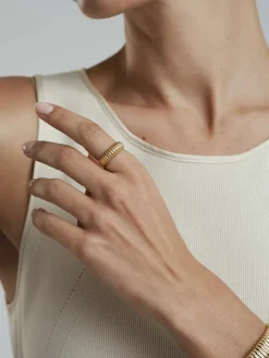 Mockberg Retro Ribbed Ring Guld